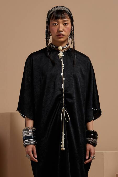 Aseem Kapoor Black Tassels High Neck Vayu Kaftaan Jumpsuit at Aza Fashions Aseem Kapoor_Black Tassels High Neck Vayu Kaftaan Jumpsuit _at_Aza_Fashions