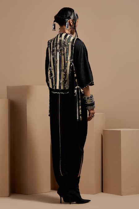 Shop Aseem Kapoor Black Beads Collared Resham Embroidered Gilet Set at Aza Fashions Shop_Aseem Kapoor_Black Beads Collared Resham Embroidered Gilet Set _at_Aza_Fashions