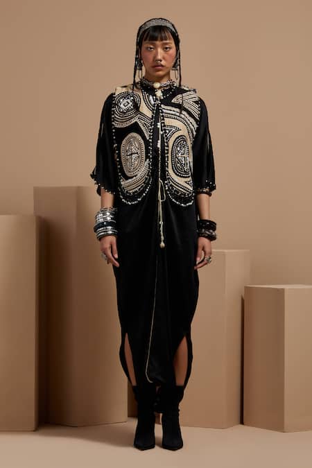 Buy Aseem Kapoor Black Beads Collared Resham Embroidered Gilet Set Online at Aza Fashions Buy_Aseem Kapoor_Black Beads Collared Resham Embroidered Gilet Set _Online_at_Aza_Fashions