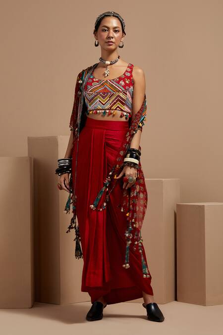 Buy Aseem Kapoor Maroon Cotton, Silk, Satin Sequins, Embroidery Sequence Highlighted Crop Top Online at Aza Fashions Buy_Aseem Kapoor_Maroon Cotton, Silk, Satin Sequins, Embroidery Sequence Highlighted Crop Top _Online_at_Aza_Fashions