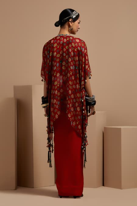 Shop Aseem Kapoor Maroon Silk Sequins, Beads Open , Round Fusion Jacket And Skirt Set at Aza Fashions Shop_Aseem Kapoor_Maroon Silk Sequins, Beads Open , Round Fusion Jacket And Skirt Set _at_Aza_Fashions