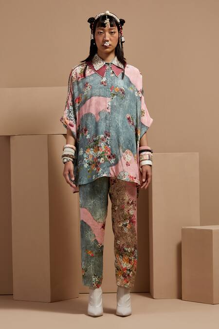 Aseem Kapoor Multi Color Crepe Embroidery Collared Mandala Shirt Online at Aza Fashions Aseem Kapoor_Multi Color Crepe Embroidery Collared Mandala Shirt _Online_at_Aza_Fashions