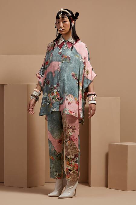 Aseem Kapoor Multi Color Crepe Embroidery Collared Mandala Shirt And Trouser Set at Aza Fashions Aseem Kapoor_Multi Color Crepe Embroidery Collared Mandala Shirt And Trouser Set _at_Aza_Fashions