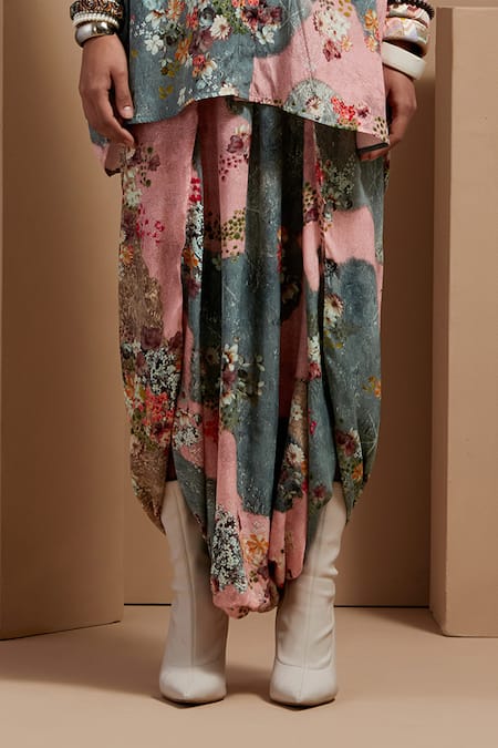 Aseem Kapoor Multi Color Crepe Embroidery Collared Mandala Printed Shirt And Draped Trouser Set Online at Aza Fashions Aseem Kapoor_Multi Color Crepe Embroidery Collared Mandala Printed Shirt And Draped Trouser Set _Online_at_Aza_Fashions