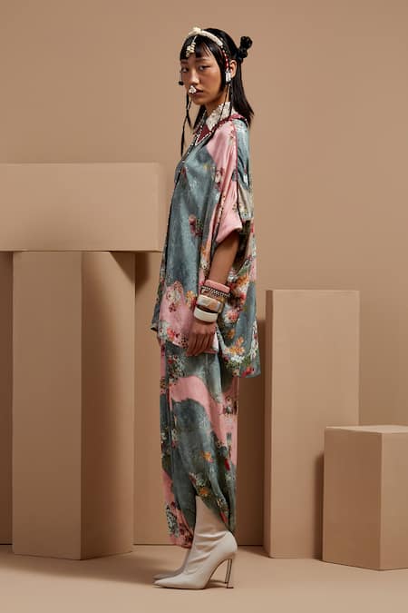 Buy Aseem Kapoor Multi Color Crepe Embroidery Collared Mandala Printed Shirt And Draped Trouser Set Online at Aza Fashions Buy_Aseem Kapoor_Multi Color Crepe Embroidery Collared Mandala Printed Shirt And Draped Trouser Set _Online_at_Aza_Fashions