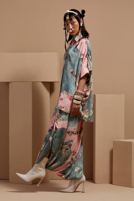 Aseem Kapoor Multi Color Crepe Embroidery Collared Mandala Printed Shirt And Draped Trouser Set at Aza Fashions Aseem Kapoor_Multi Color Crepe Embroidery Collared Mandala Printed Shirt And Draped Trouser Set _at_Aza_Fashions