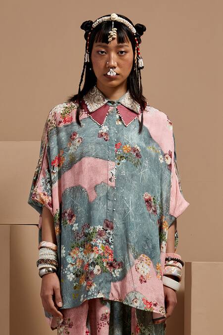 Buy Aseem Kapoor Multi Color Crepe Embroidery Collared Mandala Printed Shirt And Draped Trouser Set Buy_Aseem Kapoor_Multi Color Crepe Embroidery Collared Mandala Printed Shirt And Draped Trouser Set