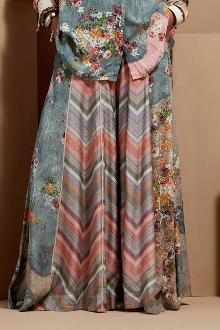 Shop Aseem Kapoor Multi Color Crepe Embroidery Collared Mandala Printed Shirt And Sharara Set Online at Aza Fashions Shop_Aseem Kapoor_Multi Color Crepe Embroidery Collared Mandala Printed Shirt And Sharara Set _Online_at_Aza_Fashions