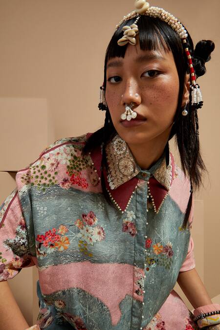 Aseem Kapoor Multi Color Crepe Embroidery Collared Mandala Printed Shirt And Sharara Set at Aza Fashions Aseem Kapoor_Multi Color Crepe Embroidery Collared Mandala Printed Shirt And Sharara Set _at_Aza_Fashions