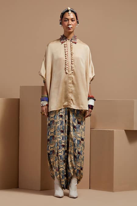 Aseem Kapoor Cream Silk Embroidery Collared Ecru Mandala Crushed Shirt Online at Aza Fashions Aseem Kapoor_Cream Silk Embroidery Collared Ecru Mandala Crushed Shirt _Online_at_Aza_Fashions