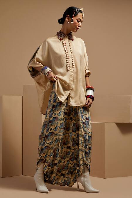 Buy Aseem Kapoor Cream Silk Embroidery Collared Ecru Mandala Crushed Shirt Online at Aza Fashions Buy_Aseem Kapoor_Cream Silk Embroidery Collared Ecru Mandala Crushed Shirt _Online_at_Aza_Fashions