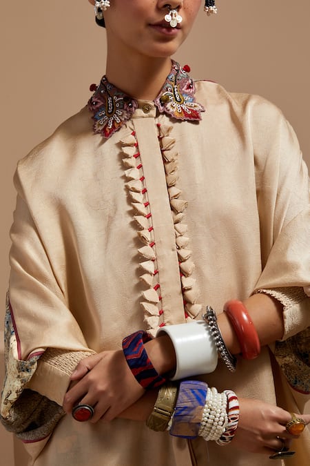 Shop Aseem Kapoor Cream Silk Embroidery Collared Ecru Mandala Crushed Shirt Online at Aza Fashions Shop_Aseem Kapoor_Cream Silk Embroidery Collared Ecru Mandala Crushed Shirt _Online_at_Aza_Fashions