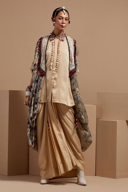 Aseem Kapoor Multi Color Silk Tassels, Beads Open Neck, Resham Embroidered Jacket Set Online at Aza Fashions Aseem Kapoor_Multi Color Silk Tassels, Beads Open Neck, Resham Embroidered Jacket Set _Online_at_Aza_Fashions