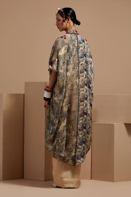 Shop Aseem Kapoor Multi Color Silk Tassels, Beads Open Neck, Resham Embroidered Jacket Set at Aza Fashions Shop_Aseem Kapoor_Multi Color Silk Tassels, Beads Open Neck, Resham Embroidered Jacket Set _at_Aza_Fashions