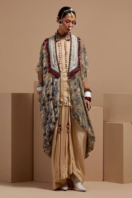 Buy Aseem Kapoor Multi Color Silk Tassels, Beads Open Neck, Resham Embroidered Jacket Set Buy_Aseem Kapoor_Multi Color Silk Tassels, Beads Open Neck, Resham Embroidered Jacket Set