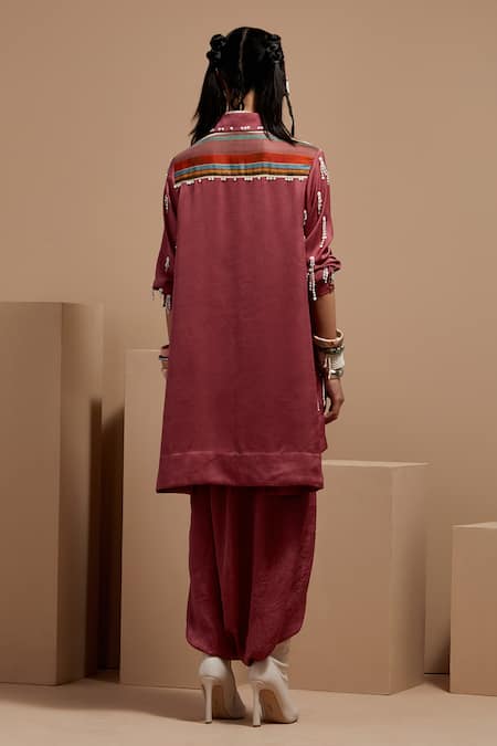 Shop Aseem Kapoor Pink Silk Beads Collared Embroidered Old Rose Shirt Set at Aza Fashions Shop_Aseem Kapoor_Pink Silk Beads Collared Embroidered Old Rose Shirt Set _at_Aza_Fashions