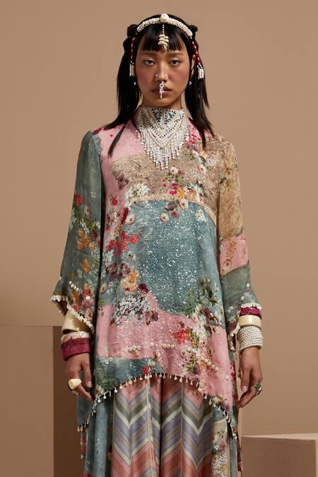 Shop Aseem Kapoor Multi Color Crepe Embroidery Resham Kurta Set Online at Aza Fashions Shop_Aseem Kapoor_Multi Color Crepe Embroidery Resham Kurta Set _Online_at_Aza_Fashions