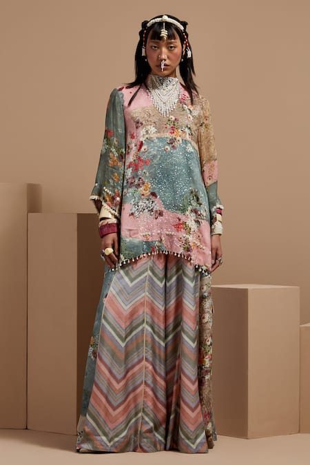 ASEEM KAPOOR Multi Color Crepe Embroidery Resham Kurta Set 