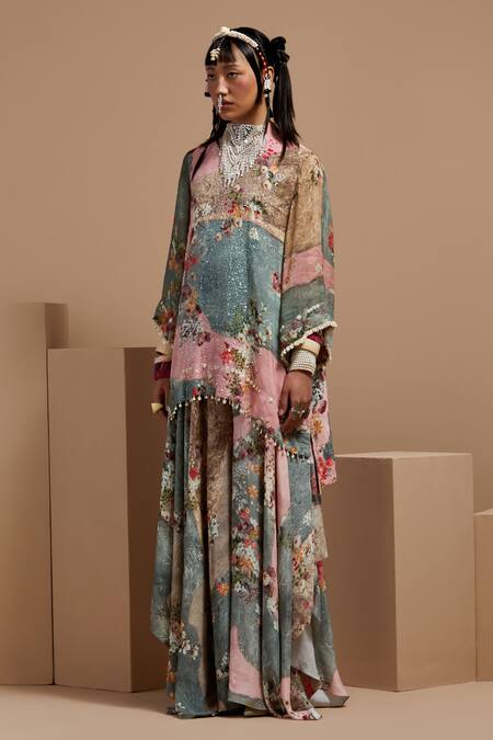 Buy Aseem Kapoor Multi Color Crepe Embroidery, Beads, Lace Round Neck Floral Kurta Set Online at Aza Fashions Buy_Aseem Kapoor_Multi Color Crepe Embroidery, Beads, Lace Round Neck Floral Kurta Set _Online_at_Aza_Fashions