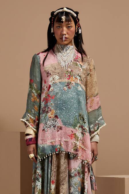 Buy Aseem Kapoor Multi Color Crepe Embroidery, Beads, Lace Round Neck Floral Kurta Set Buy_Aseem Kapoor_Multi Color Crepe Embroidery, Beads, Lace Round Neck Floral Kurta Set