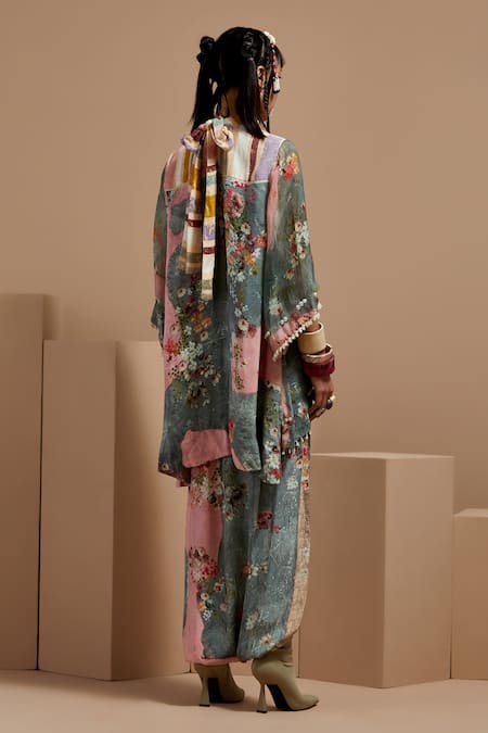 Shop Aseem Kapoor Multi Color Crepe Beads, Tassels Mandarin Collar Resham Embroidered Kurta Set at Aza Fashions Shop_Aseem Kapoor_Multi Color Crepe Beads, Tassels Mandarin Collar Resham Embroidered Kurta Set _at_Aza_Fashions