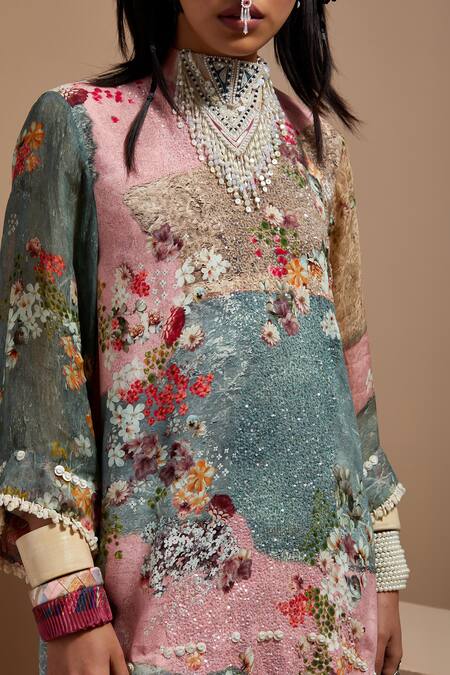 Buy Aseem Kapoor Multi Color Crepe Beads, Tassels Mandarin Collar Resham Embroidered Kurta Set Buy_Aseem Kapoor_Multi Color Crepe Beads, Tassels Mandarin Collar Resham Embroidered Kurta Set