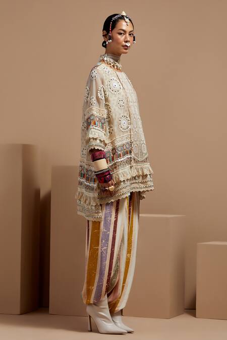 Buy Aseem Kapoor Multi Color Organza, Crepe Embroidery, Tassels Mandarin Mitra Short Kurta Set Online at Aza Fashions Buy_Aseem Kapoor_Multi Color Organza, Crepe Embroidery, Tassels Mandarin Mitra Short Kurta Set _Online_at_Aza_Fashions