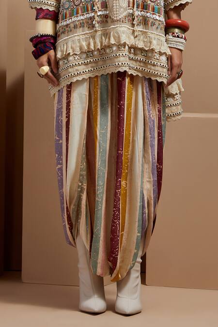 Aseem Kapoor Multi Color Organza, Crepe Embroidery, Tassels Mandarin Mitra Short Kurta Set at Aza Fashions Aseem Kapoor_Multi Color Organza, Crepe Embroidery, Tassels Mandarin Mitra Short Kurta Set _at_Aza_Fashions