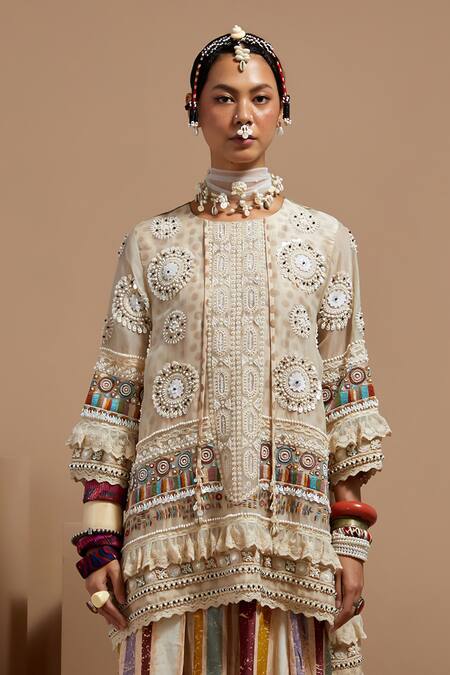 Buy Aseem Kapoor Multi Color Organza, Crepe Embroidery, Tassels Mandarin Mitra Short Kurta Set Buy_Aseem Kapoor_Multi Color Organza, Crepe Embroidery, Tassels Mandarin Mitra Short Kurta Set