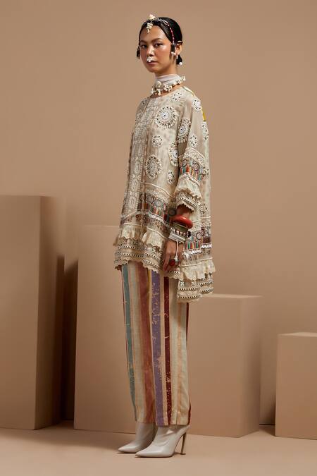 Aseem Kapoor Multi Color Organza, Satin Beads Mandarin Collar Mitra Short Kurta Set Online at Aza Fashions Aseem Kapoor_Multi Color Organza, Satin Beads Mandarin Collar Mitra Short Kurta Set _Online_at_Aza_Fashions