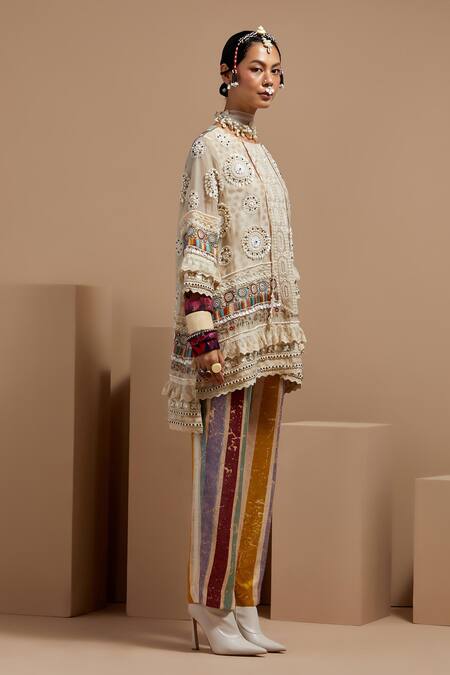 Buy Aseem Kapoor Multi Color Organza, Satin Beads Mandarin Collar Mitra Short Kurta Set Online at Aza Fashions Buy_Aseem Kapoor_Multi Color Organza, Satin Beads Mandarin Collar Mitra Short Kurta Set _Online_at_Aza_Fashions