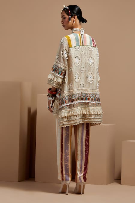 Shop Aseem Kapoor Multi Color Organza, Satin Beads Mandarin Collar Mitra Short Kurta Set at Aza Fashions Shop_Aseem Kapoor_Multi Color Organza, Satin Beads Mandarin Collar Mitra Short Kurta Set _at_Aza_Fashions