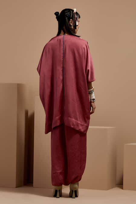 Shop Aseem Kapoor Pink Silk Beads V-neck Old Rose Tribal Tassel Kurta Set at Aza Fashions Shop_Aseem Kapoor_Pink Silk Beads V-neck Old Rose Tribal Tassel Kurta Set _at_Aza_Fashions