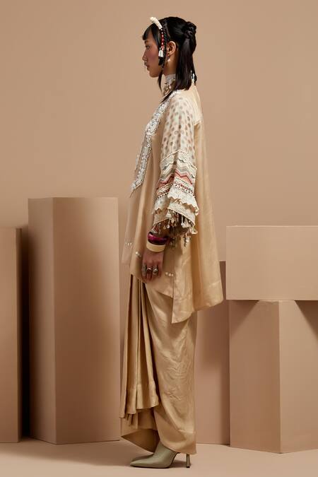 Aseem Kapoor Cream Silk Tassels High Neck Ecru Tribal Kurta Set Online at Aza Fashions Aseem Kapoor_Cream Silk Tassels High Neck Ecru Tribal Kurta Set _Online_at_Aza_Fashions