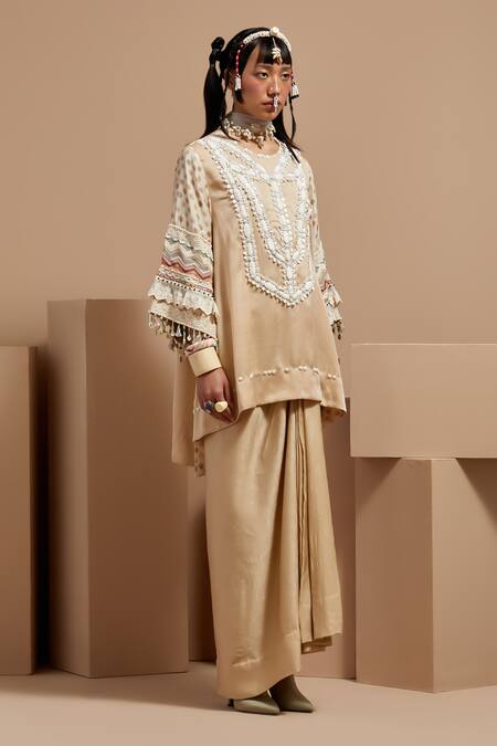 Buy Aseem Kapoor Cream Silk Tassels High Neck Ecru Tribal Kurta Set Online at Aza Fashions Buy_Aseem Kapoor_Cream Silk Tassels High Neck Ecru Tribal Kurta Set _Online_at_Aza_Fashions