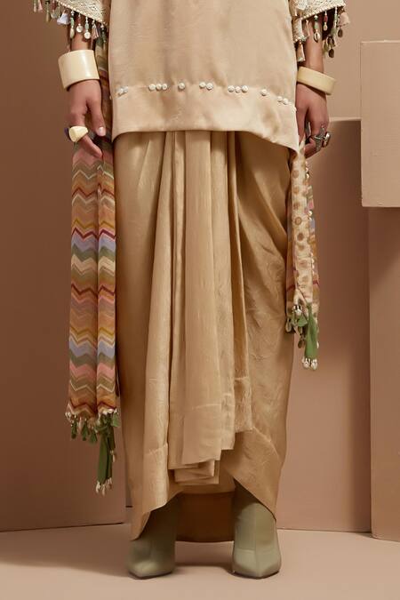 Aseem Kapoor Cream Silk, Crepe, Organza Tassels Round Neck Ecru Tribal Kurta Set Online at Aza Fashions Aseem Kapoor_Cream Silk, Crepe, Organza Tassels Round Neck Ecru Tribal Kurta Set _Online_at_Aza_Fashions