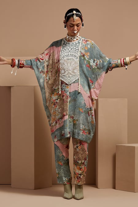 Aseem Kapoor Multi Color Viscose, Cotton, Satin Beads, Floral Embroidered Tunic And Trouser Set Online at Aza Fashions Aseem Kapoor_Multi Color Viscose, Cotton, Satin Beads, Floral Embroidered Tunic And Trouser Set _Online_at_Aza_Fashions