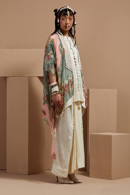 Aseem Kapoor Multi Color Silk Embroidery, Beads, Tassels Open Neck Resham Jacket Online at Aza Fashions Aseem Kapoor_Multi Color Silk Embroidery, Beads, Tassels Open Neck Resham Jacket _Online_at_Aza_Fashions