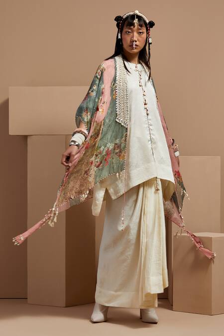 Aseem Kapoor Multi Color Silk Embroidery, Beads, Tassels Open Neck Resham Jacket at Aza Fashions Aseem Kapoor_Multi Color Silk Embroidery, Beads, Tassels Open Neck Resham Jacket _at_Aza_Fashions