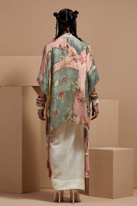 Shop Aseem Kapoor Multi Color Silk Embroidery, Beads, Tassels Open Neck Resham Jacket at Aza Fashions Shop_Aseem Kapoor_Multi Color Silk Embroidery, Beads, Tassels Open Neck Resham Jacket _at_Aza_Fashions