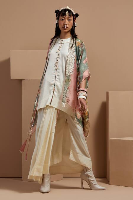 Buy Aseem Kapoor Multi Color Silk, Crepe Tassels, Lace Open Neck Veni Dupatta Jacket Set Online at Aza Fashions Buy_Aseem Kapoor_Multi Color Silk, Crepe Tassels, Lace Open Neck Veni Dupatta Jacket Set _Online_at_Aza_Fashions