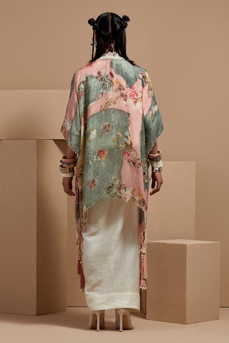 Shop Aseem Kapoor Multi Color Silk, Crepe Tassels, Lace Open Neck Veni Dupatta Jacket Set at Aza Fashions Shop_Aseem Kapoor_Multi Color Silk, Crepe Tassels, Lace Open Neck Veni Dupatta Jacket Set _at_Aza_Fashions