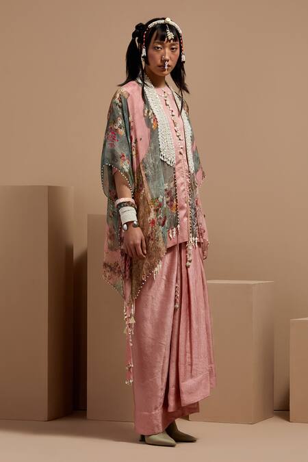 Buy Aseem Kapoor Pink Silk Tassels, Lace Open , Round Veni Dupatta Jacket Set Online at Aza Fashions Buy_Aseem Kapoor_Pink Silk Tassels, Lace Open , Round Veni Dupatta Jacket Set _Online_at_Aza_Fashions