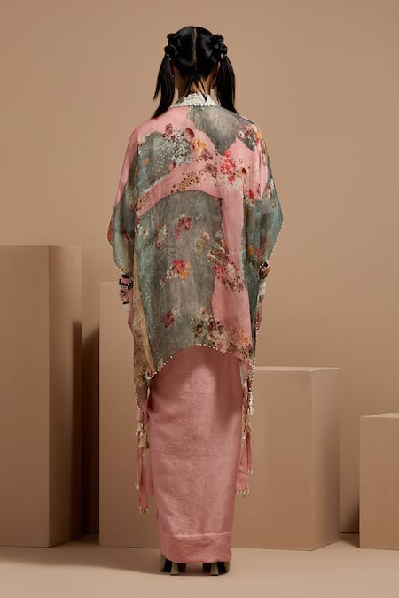 Shop Aseem Kapoor Pink Silk Tassels, Lace Open , Round Veni Dupatta Jacket Set at Aza Fashions Shop_Aseem Kapoor_Pink Silk Tassels, Lace Open , Round Veni Dupatta Jacket Set _at_Aza_Fashions