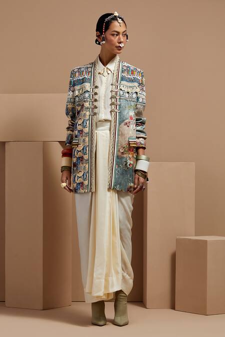 Aseem Kapoor Multi Color Embroidery, Beads Round Neck Open Dhana Jacket at Aza Fashions Aseem Kapoor_Multi Color Embroidery, Beads Round Neck Open Dhana Jacket _at_Aza_Fashions