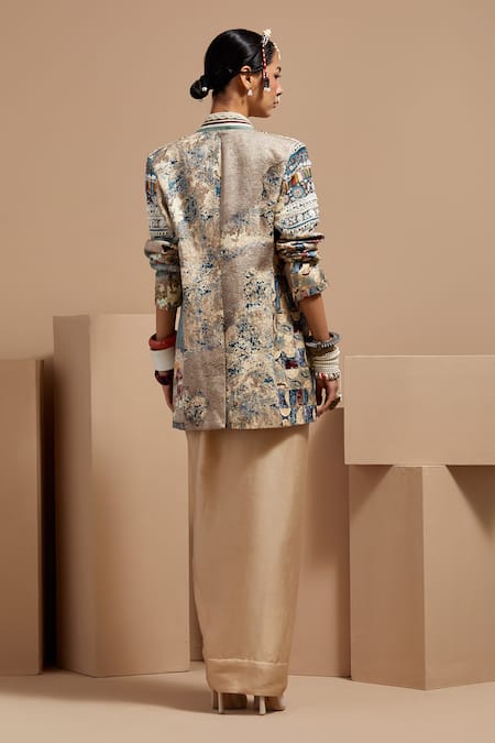 Shop Aseem Kapoor Multi Color Silk, Satin, Denim Beads, Tassels Open Resham Embroidered Jacket Set at Aza Fashions Shop_Aseem Kapoor_Multi Color Silk, Satin, Denim Beads, Tassels Open Resham Embroidered Jacket Set _at_Aza_Fashions