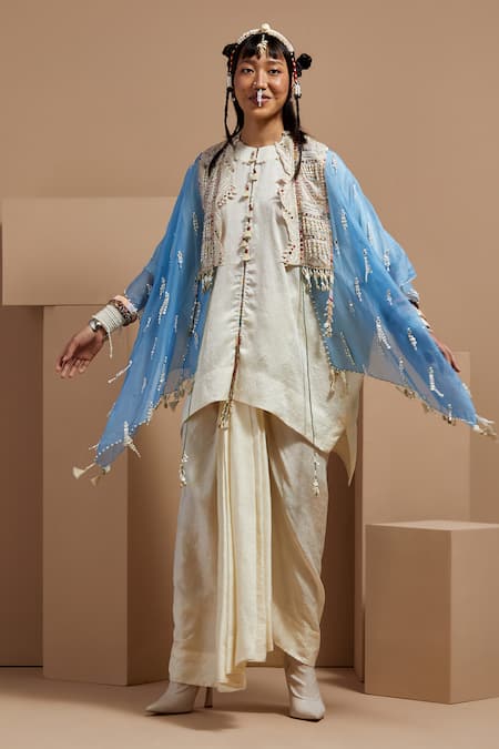 Buy Aseem Kapoor Blue Silk Embroidery, Tassels Round Neck Veni Dupatta Jacket Online at Aza Fashions Buy_Aseem Kapoor_Blue Silk Embroidery, Tassels Round Neck Veni Dupatta Jacket _Online_at_Aza_Fashions