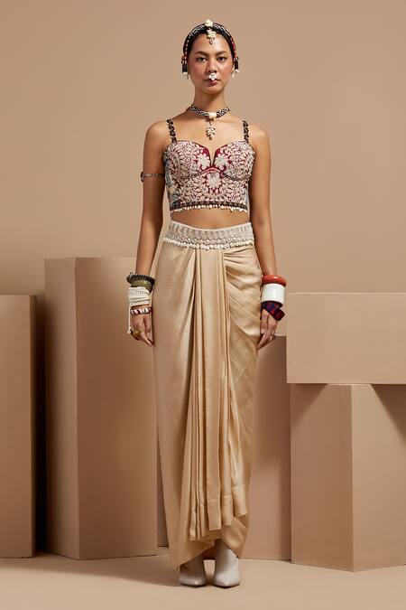 Aseem Kapoor Pink Silk Tassels Sweetheart Neck Shocking Embroidered Corset Blouse at Aza Fashions Aseem Kapoor_Pink Silk Tassels Sweetheart Neck Shocking Embroidered Corset Blouse _at_Aza_Fashions