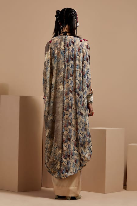 Shop Aseem Kapoor Multi Color Silk, Crepe Beads, Tassels Open Neck, Resham Embroidered Jacket Set at Aza Fashions Shop_Aseem Kapoor_Multi Color Silk, Crepe Beads, Tassels Open Neck, Resham Embroidered Jacket Set _at_Aza_Fashions