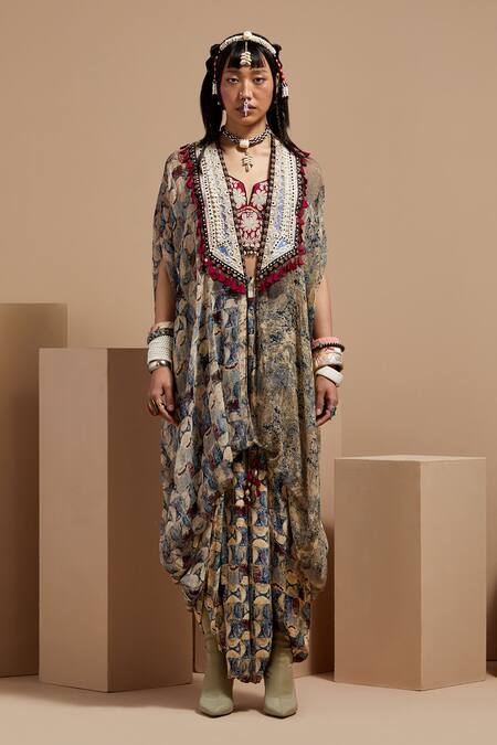 Buy Aseem Kapoor Multi Color Silk, Net, Crepe Beads, Tassels, Embroidery Open Resham Jacket Set Online at Aza Fashions Buy_Aseem Kapoor_Multi Color Silk, Net, Crepe Beads, Tassels, Embroidery Open Resham Jacket Set _Online_at_Aza_Fashions